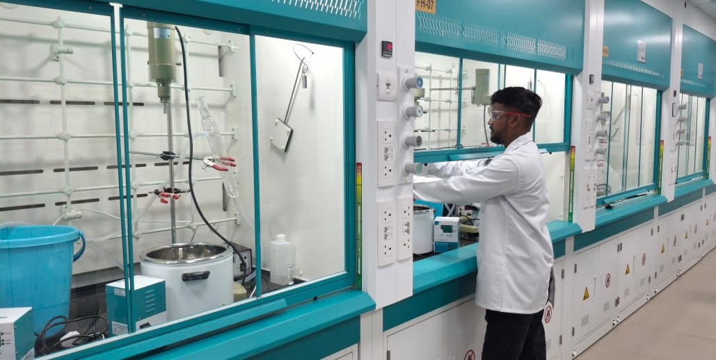 Process Research Fume Hood Line with Automated Overhead Stirrers