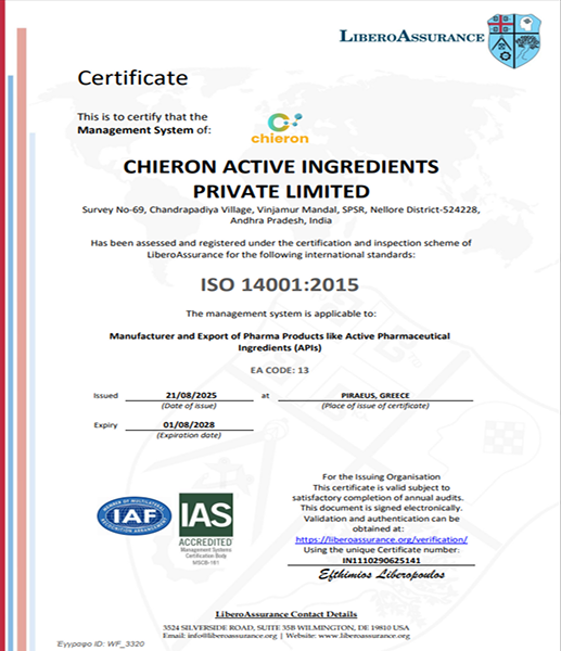 ISO 14001:2015 LiberoAssurance Certificate